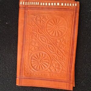 Handmade Moroccan Leather Wallet. Orange/White Trim